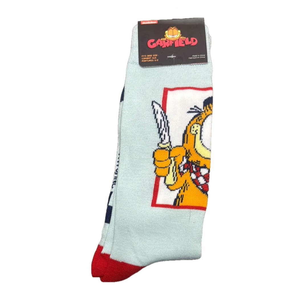 3/$18 Nickelodeon Garfield Blue Casual Crew Socks with Playful Design NWT
